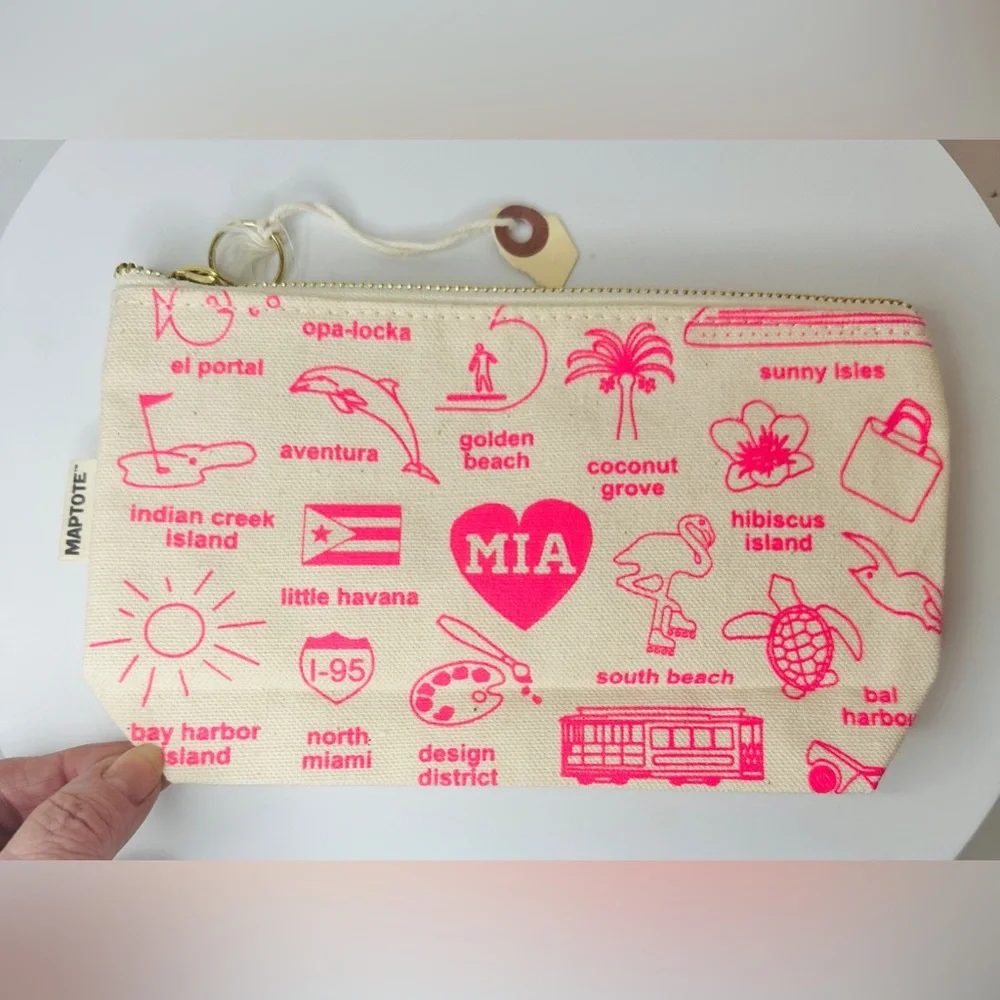 MAPTOTE Miami Natural Canvas and Hot Pink Small Zippered Accessories Bag Case